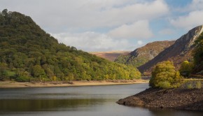 The garreg ddu reservoir, water hills and trees