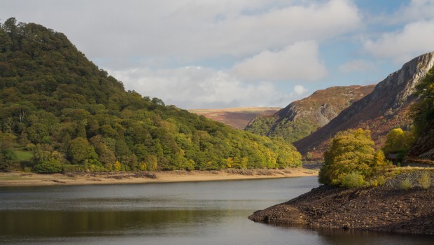 The garreg ddu reservoir, water hills and trees