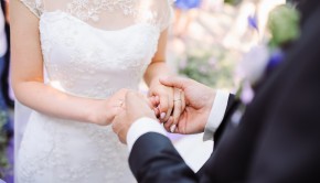 Bride and groom's hands with wedding rings